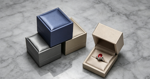XINYUAN BGE-01 High-End Square Flip <b>Ring</b> <b>Box</b> Magnetic Closure Wrapped Fine Grain PU Leather Rigid Cardboard Lined Satin Cushion - Product Image 4