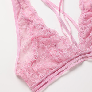 Completo Intimo Donna in Pizzo Floreale Stile Europeo Americano Sexy Taglie Forti con Reggiseno <span class=keywords><strong>Push</strong></span>-<span class=keywords><strong>Up</strong></span> a Bretelle Incrociate e Slip Bikini con Ferretto - Product Image 3