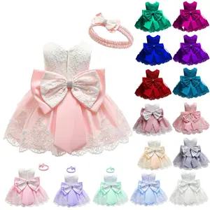 Latest fashion summer pretty modern cute sleeveless bow party wear kids children christening birthday dress 1 year old girl