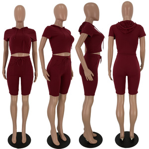Pantaloni sportivi a manica corta e felpa <span class=keywords><strong>con</strong></span> cappuccio più pantaloncini da motociclista in tinta unita in cotone 3XL abbinati Set di pantaloncini da motociclista completi Set due pezzi - Product Image 5