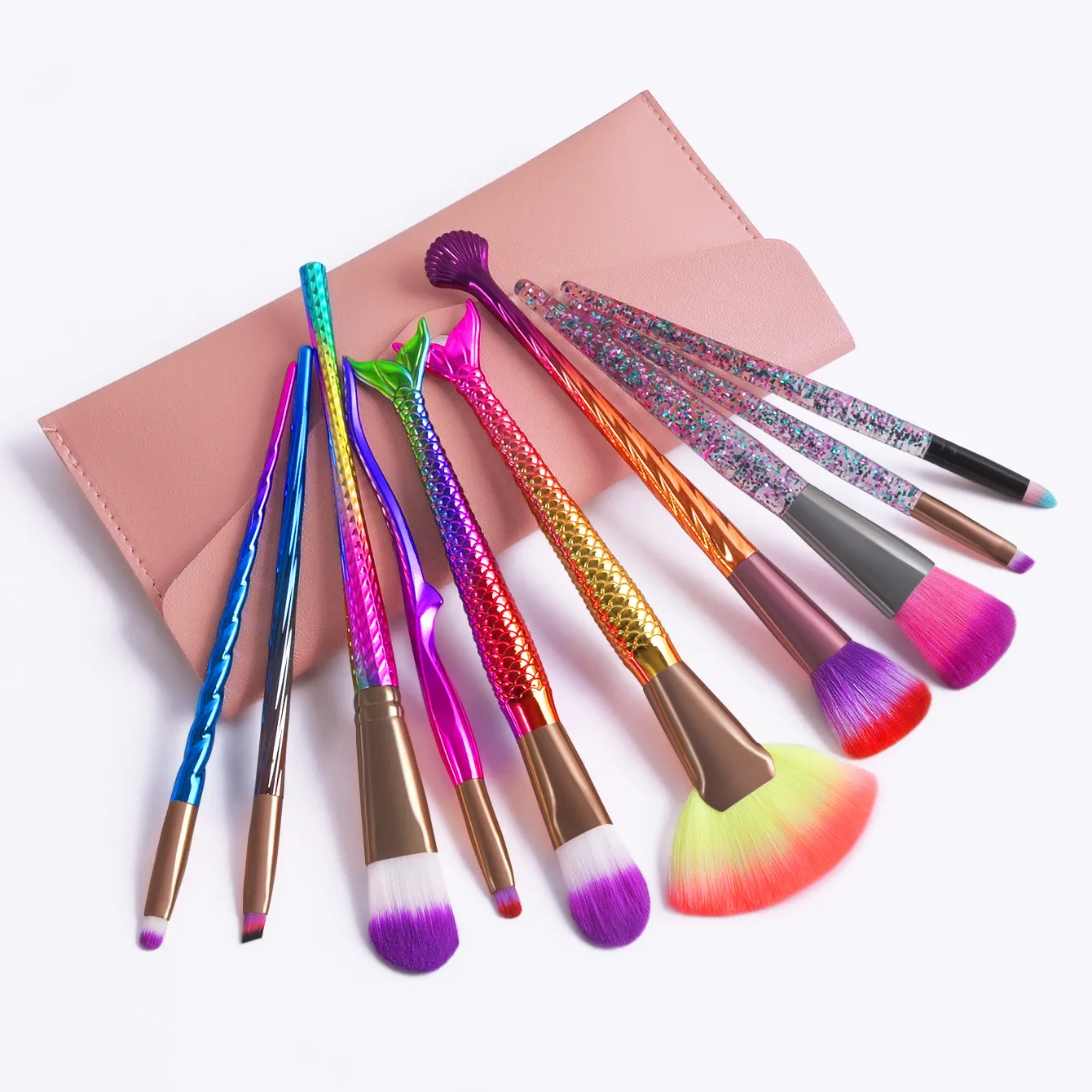 New 10 pcs Multi-color Mermaid Makeup Brush Set With Makeup Brush Bag Cosmetic Tools Gift Girls Beauty Products