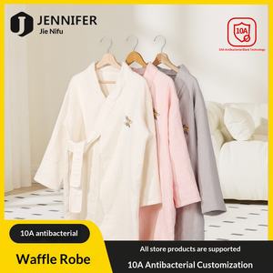 Peignoir long Jienifu en coton pur gaufré, anti-statique et absorbant l'humidité, pour femmes et hommes, nouvelle collection automne-hiver 2025 - Product Image 4