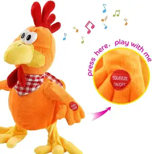 Boneka hewan musik ayam Squawking baru dengan bib berjalan menyanyi melambai ayam jantan hadiah mainan mewah interaktif elektronik