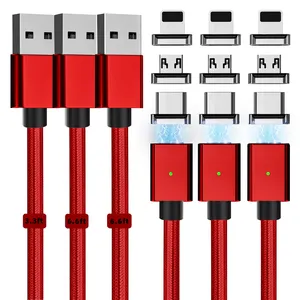 טעינה מהירה של USB לסוג c כבל מטען מגנטי 3a העברת נתונים 3 ב כבל מגנטי 1 חוט 3ft עבור iphone huawei suamsung huawei