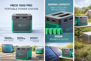 สถานีไฟฟ้าพกพา Meco 1000Pro กำลังไฟ 500 วัตต์ แบตเตอรี่ LiFePO4 ความจุ 1000 วัตต์-ชั่วโมง ใช้งานได้มากกว่า 8000 รอบการใช้งาน เหมาะสำหรับใช้ในบ้านกรณีฉุกเฉิน - Product Image 6