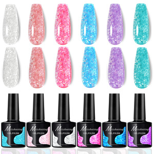 Vernis à ongles gel 7,5 ml à paillettes de fleurs de cerisier, 6 couleurs, motif flocon de neige, paillettes, non toxique, longue tenue, vernis gel UV à retirer par trempage - Product Image 2