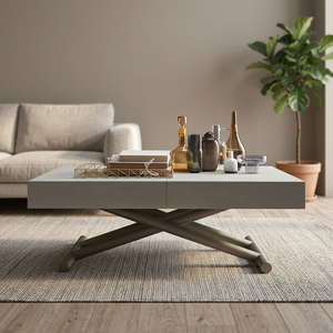 Contemporary Extendable Coffee <b>Table</b> with X-Shaped Metal Base and Wooden Top for Living Room - Product Image 2