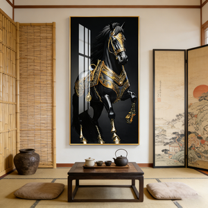 Commande en gros Décoration de salon Décoration intérieure Luxe Noir Or <span class=keywords><strong>Cheval</strong></span> Affiche Art mural moderne <span class=keywords><strong>Abstrait</strong></span> <span class=keywords><strong>Peinture</strong></span> en porcelaine cristalline LED - Product Image 1