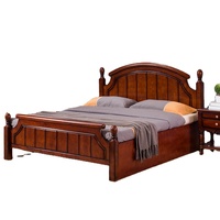 Lit double en bois massif de style campagnard américain, vintage, en chêne ancien, avec rangement