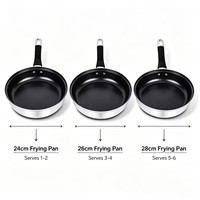 Batterie de cuisine professionnelle 3 pièces en acier inoxydable, poêle à frire conique style américain, compatible induction, base épaisse, poignée anti-chaleur