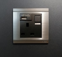 Prise MGA UK avec interrupteur et USB 2.1A/5V Acier inoxydable de qualité 304, argent, cuivre, PC ignifuge, SPCC, fer, composant USB
