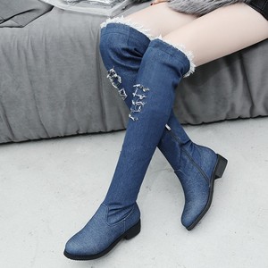 Stivali <span class=keywords><strong>Donna</strong></span> sacco Botas y Botines Mujer punta a punta a metà polpaccio strappato alla moda Tacco alto Denim Bootie Stivali da <span class=keywords><strong>Donna</strong></span> scarpe - Product Image 6