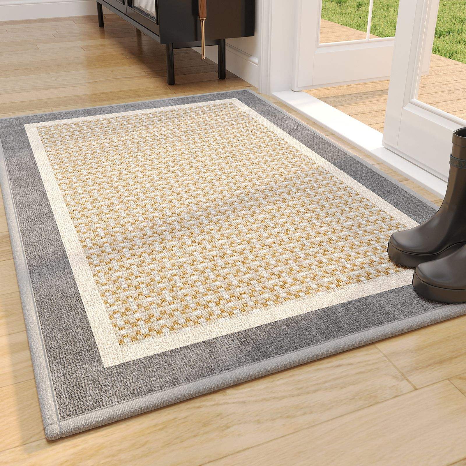 Semelle en caoutchouc velours de coton bambou - texture géométrique gris