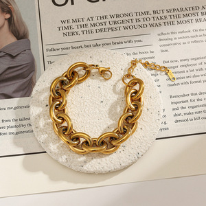 Gold Plated <b>Titanium</b> Steel <b>Chain</b> Bracelet Adjustable Unisex Fashion Jewelry YB12 - Product Image 1