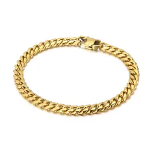 Fashion accessories women hawaiian jewelry 6MM stainless steel round cuff bracelet 18k gold cuban link chain bracelets women