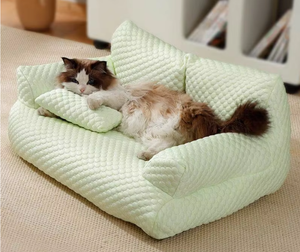 Canapé de luxe multicolore Lit doux pour chats Petit chien moyen Coussin de couchage en peluche pour chiots Fournitures pour animaux de compagnie - Product Image 1