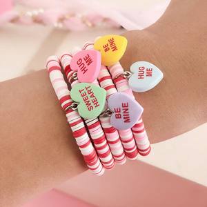 2025 mignon empilable polymère argile Bracelet ensemble couches Valentine Conversation coeur Bracelet pour filles et femmes autres bracelets - Product Image 1