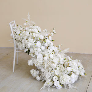 LFB2562-4 Romantic Artificial White Hydrangea Rose <strong>Swag</strong> with Flowing <strong>Tail</strong> Floral Garland for Wedding Table Centerpiece Decor - Product Image 5