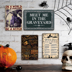 Ensemble de panneaux métalliques Halloween Rules Believe Magic, décoration d'intérieur effrayante, cadeau pour les fans de fantasy, art mural - Product Image 3