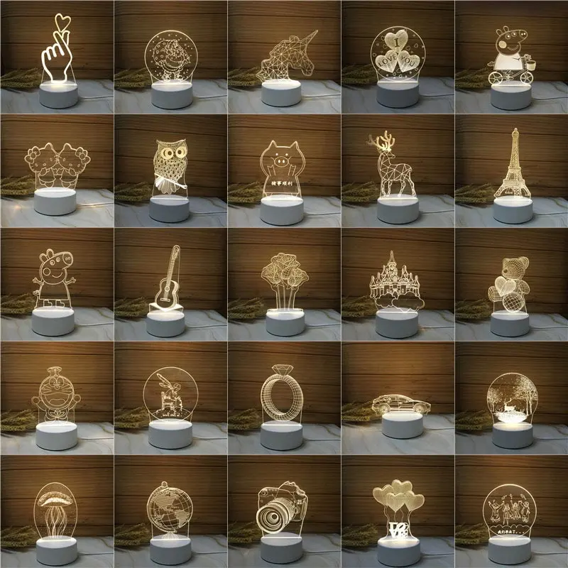 Home Decoration 16-Color RGB LED Light Plug-In Creative DIY Acrylic 3D Illusion Living Room Table Lamp Night Light