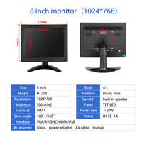 8 inç masaüstü monitör 4:3 ekran 1024*768 bilgisayar CCTV LCD ekran VGA USB bağlantı noktası ile PC mikroskop ev güvenliği için