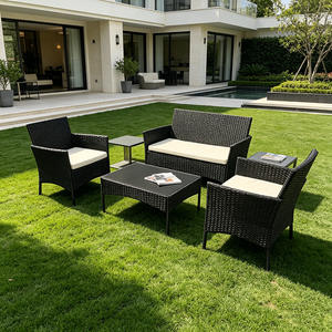 Set <span class=keywords><strong>da</strong></span> Giardino <span class=keywords><strong>in</strong></span> <span class=keywords><strong>Rattan</strong></span> <span class=keywords><strong>Sintetico</strong></span> a 4 Pezzi, Divano Moderno per Esterni con Cuscini, Mobili <span class=keywords><strong>da</strong></span> Giardino Resistenti - Product Image 3
