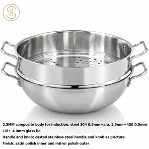 3-lagiger Edelstahl 304 <span class=keywords><strong>Wok</strong></span> mit Dampfgarer Induktionskochgeschirr für Heimküche und Kochen - Product Image 4
