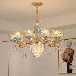 Lustre en cristal finition or E26 LED 3500K blanc chaud, grande hauteur réglable, intensité variable, garantie 5 ans, luminaire suspendu pour salon - Product Image 5
