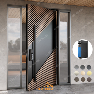 Puerta de Entrada Moderna de Madera y Aluminio, Panel de Listones Verticales, Puerta Principal Minimalista de Lujo, Puerta Pivotante para Casa o Villa - Product Image 3