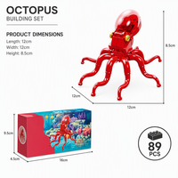 Set de Bloques de Construcción de Pulpo Rojo Personalizado de 89 Piezas, Modelo 3D DIY, Juguete de Construcción con Carcasa Translúcida y Luz, Ladrillos STEM, Marca Privada