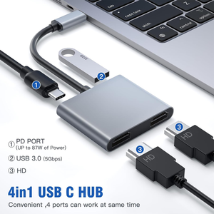 Tuti bán buôn <span class=keywords><strong>4</strong></span> trong 1 <span class=keywords><strong>USB</strong></span> <span class=keywords><strong>Hub</strong></span> kép HDTV PD Sạc Loại C Docking Station cho máy tính xách tay - Product Image 5