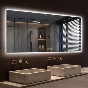 Miroir de salle de bain intelligent à LED rétroéclairé avec lumière, anti-buée, rectangulaire, à intensité variable, à fixer au mur, pour la maison et l'hôtel - Product Image 1