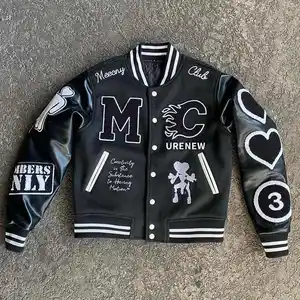 Custom logo Streetwear High Quality Chenille Embroidery winter fleece leather Bomber letterman baseball Varsity jacket for men