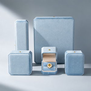Zebopak Light Blue Suede Octagon Jewellery <b>Box</b> Set with Ring Necklace Bracelet <b>Christmas</b> Holiday Gift Collection Supplier - Product Image 1