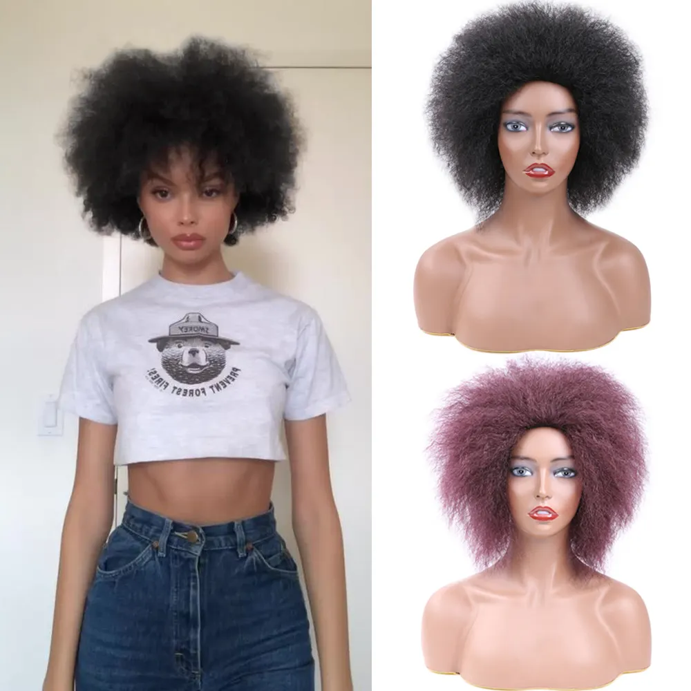 SHAROPUL Afro pelucas mujeres corto rizado Afro rizado peluca enorme esponjoso Puff pelucas para negro Premium sintético para Cosplay y diario