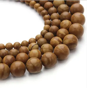 Natural wood grain stone loose beads round beads DIY jewelry accessories handmade semi-finished products