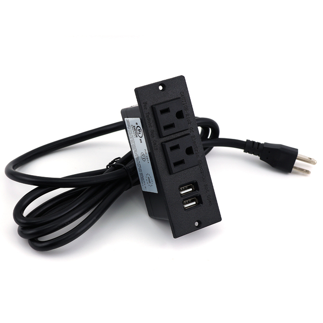 US Standard Outlet Flush Mount Desktop Power Grommet, Recessed Embedded Desk Socket with 2 USB-A Charging Ports