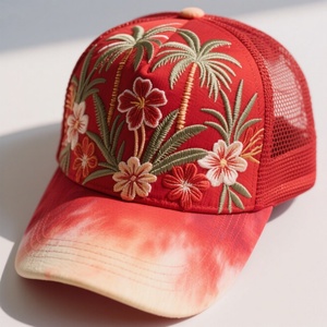 Gorra de Béisbol Personalizada de Algodón Grueso Cepillado con Estampado Tie-Dye Rojo, Diseño Festivo con Bordado de Árbol de 6 Paneles, Logotipo Deportivo Personalizado de 5 Paneles - Product Image 2