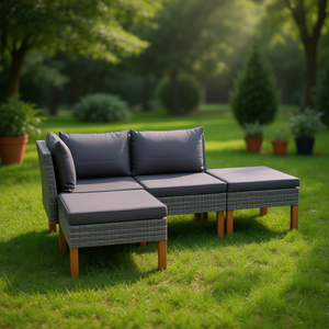 Ensemble de salon de jardin en polyrotin gris avec coussins, mobilier d'extérieur pour 4 personnes, design contemporain - Product Image 2