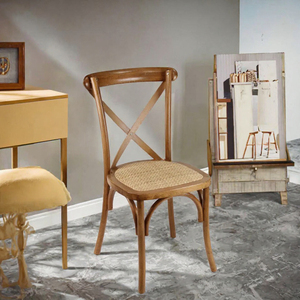 Chaise de salle à manger moderne à dossier croisé, design en X, assise tressée, structure en bois massif, pour la maison, les restaurants, les cafés, les salles à manger - Product Image 3