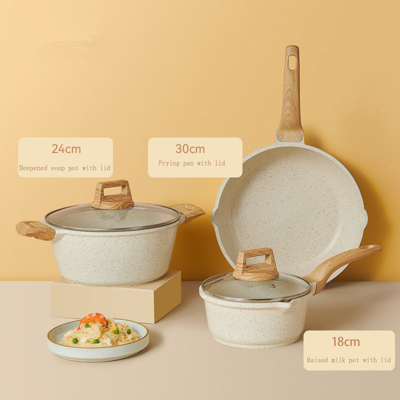Ensemble comprenant : une casserole à lait de 18 cm + une marmite de 24 cm + un wok de 30 cm.