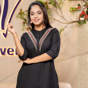 High Quality Durable Stylish Chic <b>Black</b> Linen <b>Button</b>-<b>Down</b> Midi <b>Dress</b> Elegant for Women - Product Image 3