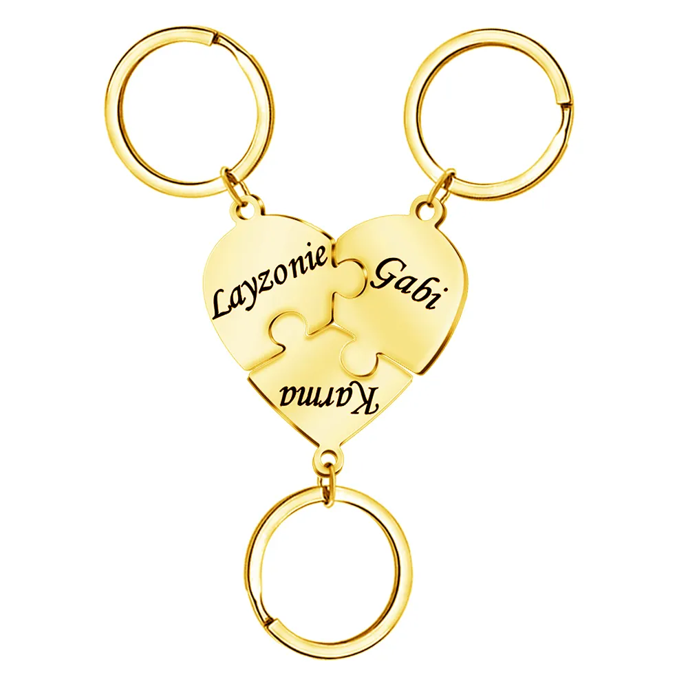 Suitable for friends, couples, families, metal engraved name puzzle personalized heart-shaped keychain