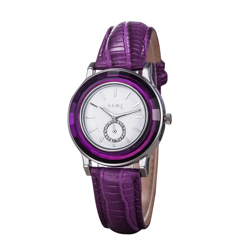 Raymons WY-023 Classic Quartz Woman Diamond Dial Round Wristwatches Waterproof Leather Strap Ladies Bracelet Purple Watch