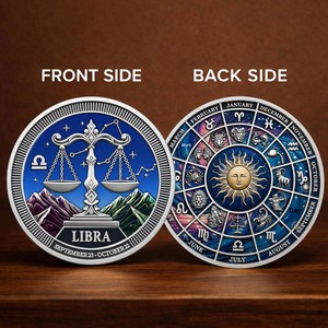 Moneda Conmemorativa de los Doce Signos <span class=keywords><strong>del</strong></span> Zodiaco, Diseño de Libra en Relieve 3D de Doble Cara, Disco Astrológico de Aleación, Artículo de Colección y Recuerdo - Product Image 2