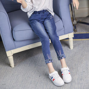 Made in China Children'S Clothing Online Korean Style Tight Faded <b>Soft</b> <b>Jeans</b> Denim Ruffle Pants for Girl Kids - Product Image 6