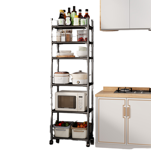 ชั้นวางของในครัวแบบเคลื่อนย้ายได้สำหรับขายส่ง ชั้นวางหม้อแบบตั้งพื้นหรือแขวนเพดาน ชั้นวางไมโครเวฟโลหะ - Product Image 6