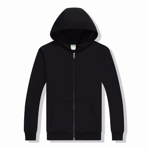Survêtement d'hiver unisexe pour hommes et femmes, sweat à capuche imprimé 80% coton 20% polyester uni noir avec fermeture éclair, vente en gros - Product Image 1