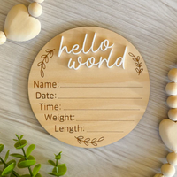 Plaque commémorative circulaire 3D en bois de 10 cm pour annonce de naissance, nom du nouveau-né, étapier les moments clés, souvenirs de bébé, photographie