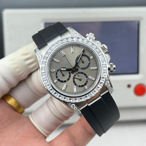 Montre mécanique 40 mm à remontage automatique, verre saphir, étanche, métal doré, lunette sertie de diamants, chronographe, luxe, unisexe, platine - Product Image 2